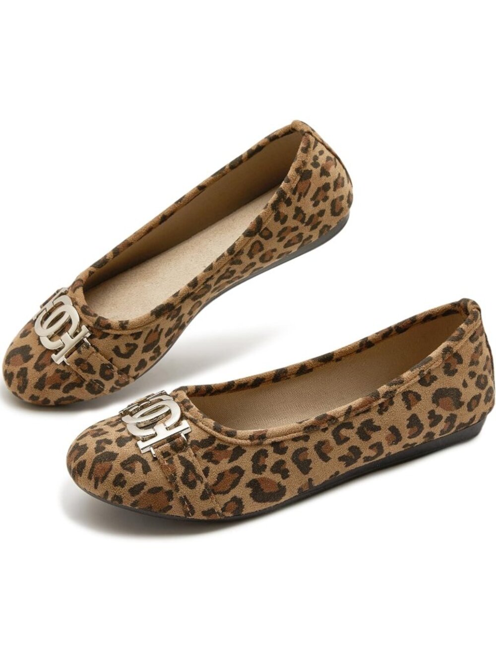 Women's Leapord Comfortable Slip On Round Toe Casual Pull On Ballet Flats